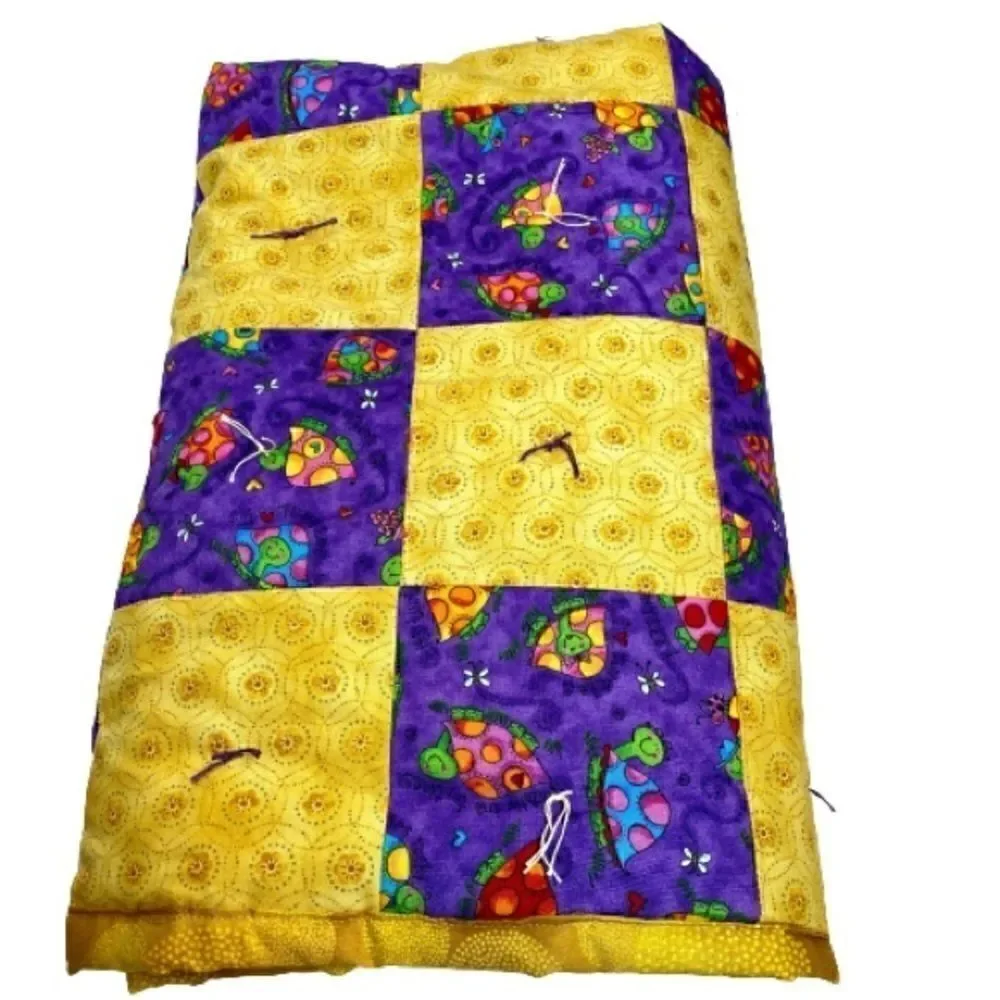 Handmade NWT turtle themed purple and gold baby or lap quilt size 43” X 38”